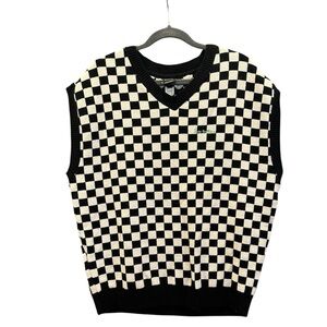 Iets Frans Unisex  V-Neck Checkered Sweater Vest - Black and White Size XL